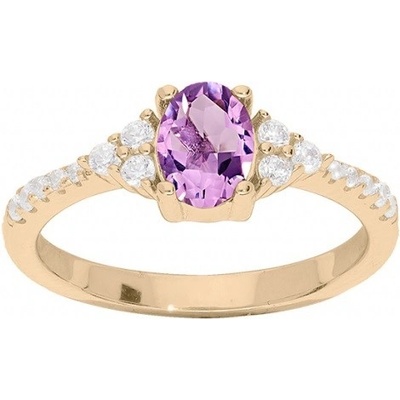 Troli pozlacený prsten s ametystem a zirkony PO SRC0203AM