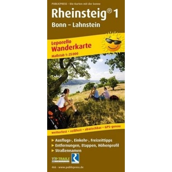 PublicPress Wanderkarte Rheinsteig 1, Bonn - Lahnstein, 21 Teilktn.