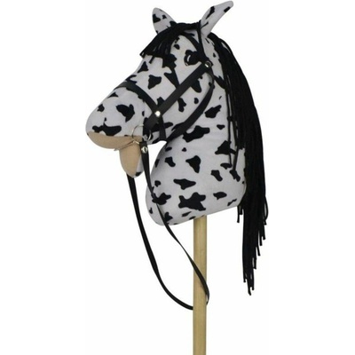 Kůň na tyči plyš 70cm na baterie se zvukem bílo-černý Appaloosa