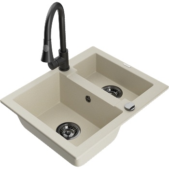 Mexen Carlos кухненска мивка от гранит с 1, 5 корита и кухненски смесител Elia, бежов - 6518-69-670101-70 (6518-69-670101-70)