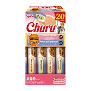 Inaba Foods Churu - микс от лакомства за котки с вкус на сьомга и сьомга с риба тон, 20 x 14 г