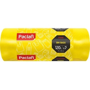 Paclan Торби за боклук Paclan, дебели, 120 л, жълти, 7 бр
