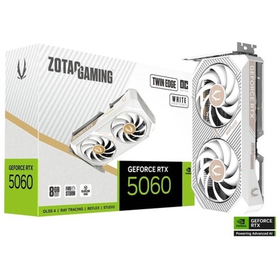 Видео карта Nvidia GF RTX 5060, 8GB, ZOTAC GAMING Twin Edge White Edition, OC, PCI-E 5.0, GDDR7, 128-bit, DisplayPort, HDMI (ZT-B50600Q-10M)