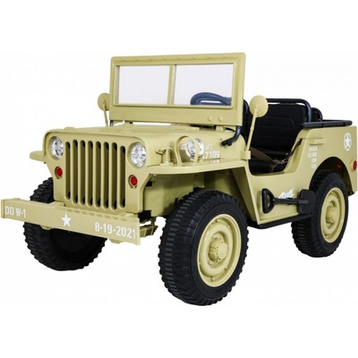 Joko Elektrické autíčko Retro vojenský Jeep 4x4 3 miestny kožené sedadlo penové kolesá bežová