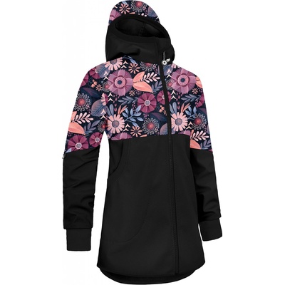 Unuo softshellový kabát s fleecom Street Kúzelné kvety čierna