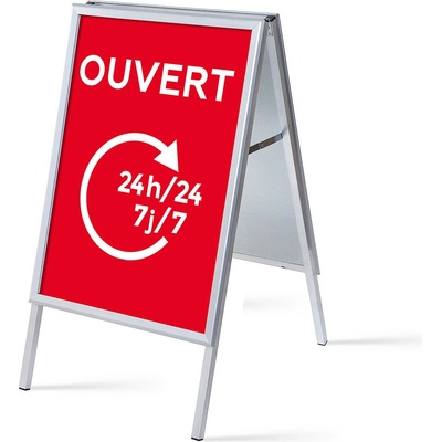 Jansen Display Set reklamního áčka A1, Otevřeno 24/7, červený, francouzština, 639 x 1094 mm