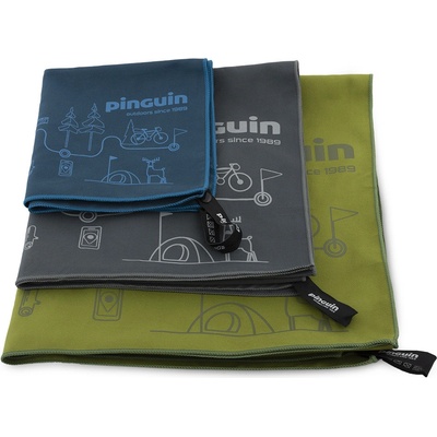 Pinguin Micro Towel L grey map 60 x 120 cm