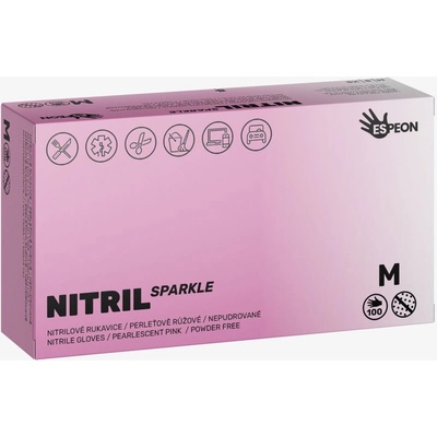 Nitril Sparkle Pearlescent Pink нитрилни ръкавици без пудра размер M 2x50 бр