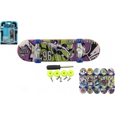 Teddies Skateboard prstový skrutkovacie plast 9cm s doplnkami mix farieb na karte 12,5x17x3cm
