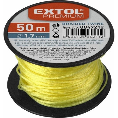 EXTOL PREMIUM Murárska šnúra, cievka, dĺžka 50m, pr.1,7mm, žltá 8847212