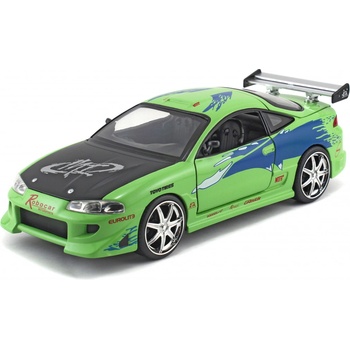 Jada Toys 253203007 Mitsubishi Eclipse 1995 Fast & Furious Brian tuningový model v mierke so spojlerom otváracími dverami kapotou a kufrom voľnobeh zelený 1:24
