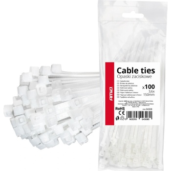 Amio 04308 káblové pásky 3,6 × 150 mm biele 100 ks