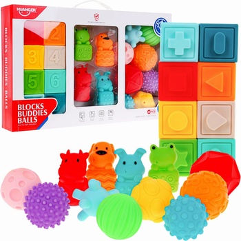 RAMIZ Veľká sada senzorických gumených loptičiek + kocky