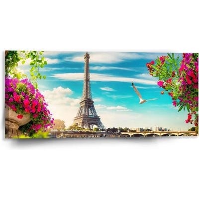 Sablio Obraz Paríž Eiffelova veža Mraky - 110x50 cm