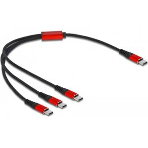 Delock USB кабел 3 в 1 Type-C към 3x Type-C 30см черен/червен (86712)