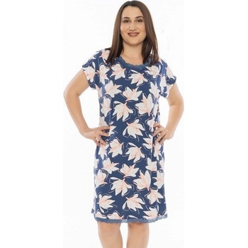 Макси нощница в тъмносиньо с цветя и дантела