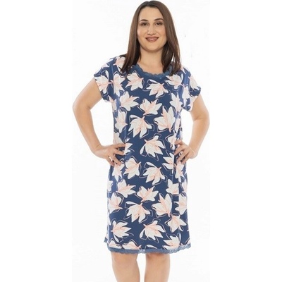 Макси нощница в тъмносиньо с цветя и дантела