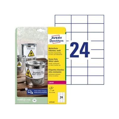 Etikety polyesterové 70x37mm Avery A4 biele 20 hárkov