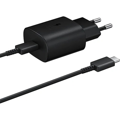 Samsung Променливотоково зарядно устройство Type-C с гнездо 25W, бързо зарядно PD 3.0 + кабел Type-C, ЧЕРНО EP-TA800XBEGWW (EP-TA800XBEGWW)