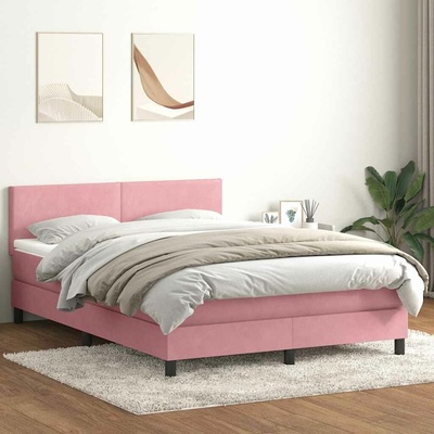 vidaXL Boxspring s matrací a LED růžová samet