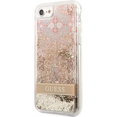 GUESS Liquid Glitter Paisley Case - дизайнерски кейс с висока защита за iPhone SE (2022), iPhone SE (2020), iPhone 8, iPhone 7 (златист)