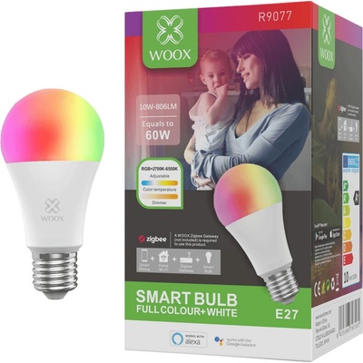 WOOX Smart žiarovka LED E27 10W RGB+CCT farebná a biela, WiFi R9077