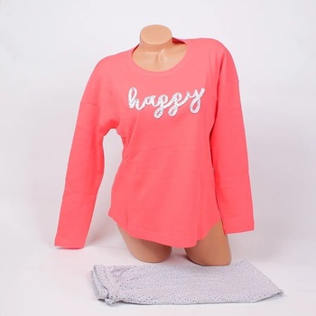 Image 1 of Дамска пижама в коралово и светлосиво с надпис