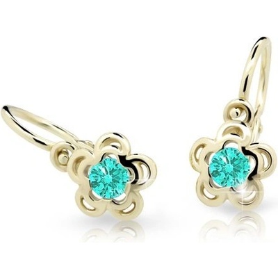 Danfil dětské náušnice kytičky C2204 ze žlutého zlata s kamínkem Mint Green zapínání brizura