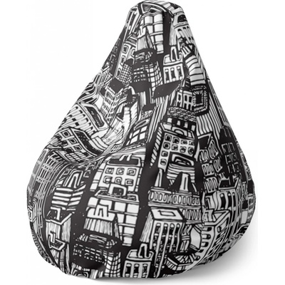 Sablio sedací vak Pear kreslené mrakodrapy 140 x 100 x 25 cm