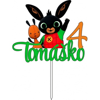 Zápich - Králik Bing a Flop s menom a vekom - bez paličky - 13cm - Obrázok