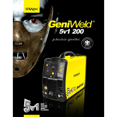 Kowax SET 2 GeniWeld 5v1 200 MIG/TIG/LIFT/MMA/PLAZMA + kukla Panter + podvozek GeniCar + redukční ventil MAX CO2 + redukční ventil MAX AR+CO2 + sv. drát pom. 1,0/15kg + separační sprej