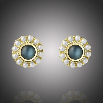 Éternelle Náušnice s perlou a opálem Christelle - modrý opál E1201-XR-709 Zlatá