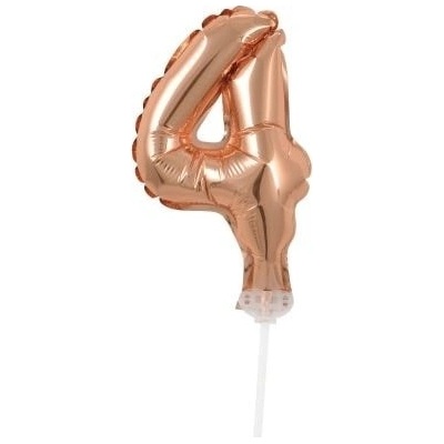Balón foliový číslice RŮŽOVO ZLATÁ ROSE GOLD 12,5 cm 4 s držákem