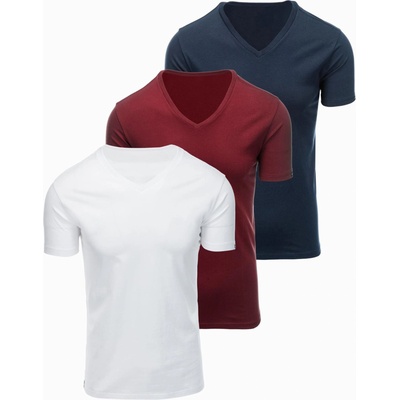 Ombre Clothing Мъжка памучна тениска BASIC с V-образно деколте - бяла/синя/кармазинена V13 OM-TSBS-0281 Ombre Clothing Ombre Clothing | Cherven | МЪЖЕ | S