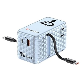 Verbatim 30187, Универсален адаптер за пътуване Charge , n, Travel 1x USB-C, 1X USB-A + 2x интегриран кабел USB-C, син 70 W (30187)