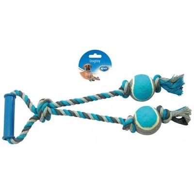 Duvoplus играчка за куче, въже за дърпане с 2 тенис топки 43 см, 1 брой, Белгия - 4705047