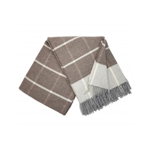 Interblanket Кашмирено Одеяло - Кариран Десен - Кафяво И Светлосиво С Ресни - 140x200 См