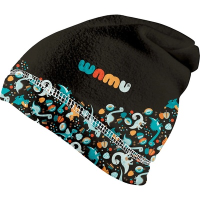 WAMU dětská fleecová čepice Dinosauři tmavo hnedá