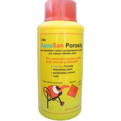 AquaSan Porosity® – pre ručné namiešanie vysoko paropriepustné omietky proti vlhkosti v murive. Balenie 1 liter