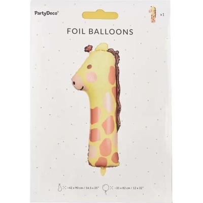 PartyDeco Balónek fóliový číslo 1 Žirafa 42 x 90 cm