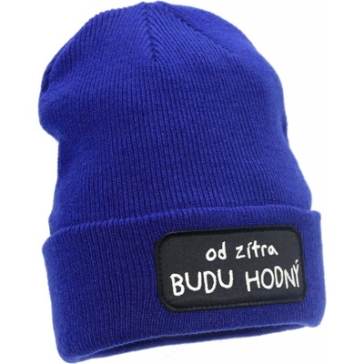 Dětská zimní ČEPICE Od zítra budu HODNÝ KRÁLOVSKY MODRÁ