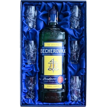 Becherovka 1 l (dárkové balení mašle + 6 sklenice)
