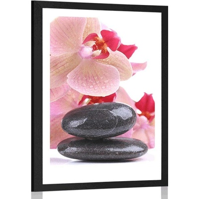 Plakát s paspartou SPA kameny a orchidej - 40x60 white