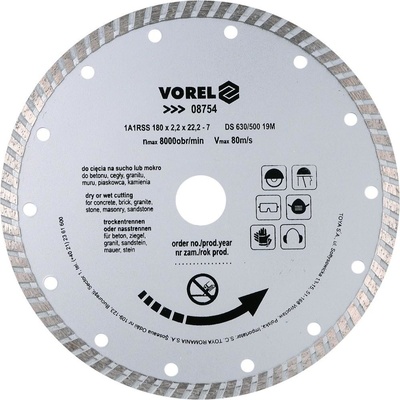 Vorel kotouč diamantový 180 x 22,2 x 2,2 mm turbo TO-08754