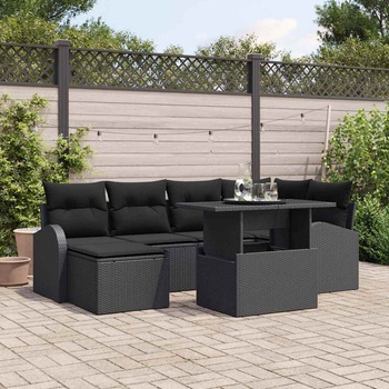vidaXL Градински Софа Комплект със съхранение 7 pcs Черно Полиратан (3357416)