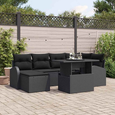 vidaXL Градински Софа Комплект със съхранение 7 pcs Черно Полиратан (3357416)