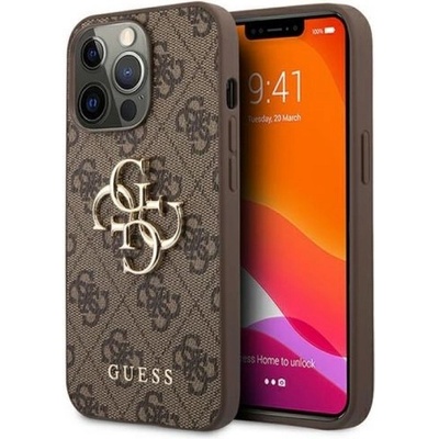 GUESS Предпазен калъф Guess PU 4G Metal Logo за iPhone 16 Pro, кафяв