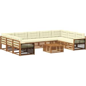 vidaXL Комплект дивани за открито 10 бр. Натурален и Крема (3383863)