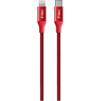 Ttec Кабел ttec - AlumiCable, USB-C/Lightning, 1.5 m, червен (8694470827681)