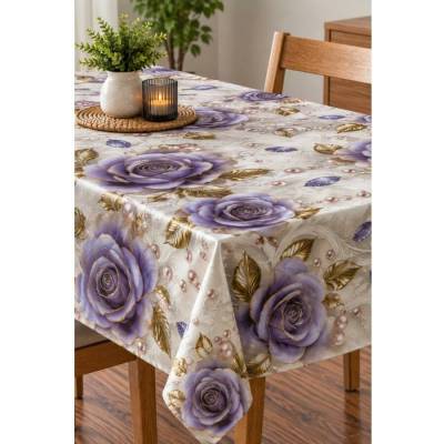 Obrus PVC DOW1029, metráž, 20 m x 140 cm, fialové ruže, IMPOL TRADE